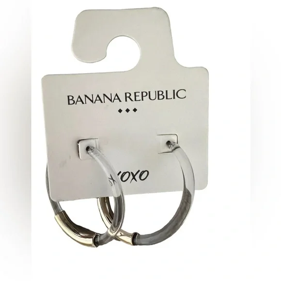 🩷 3/$20 NWT Banana Republic Clear Hoops With Gold Detai Bar - Picture 2 of 3